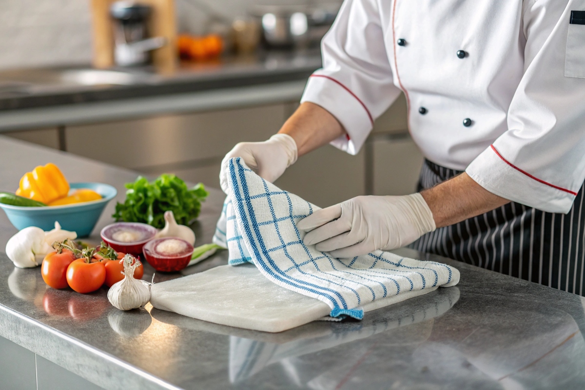 Toalla de cocina en preparación de alimentos