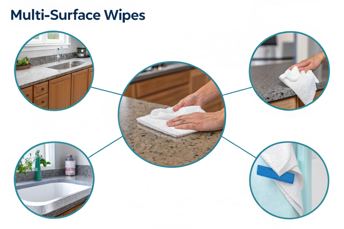 Utilisation de lingettes multi-surfaces