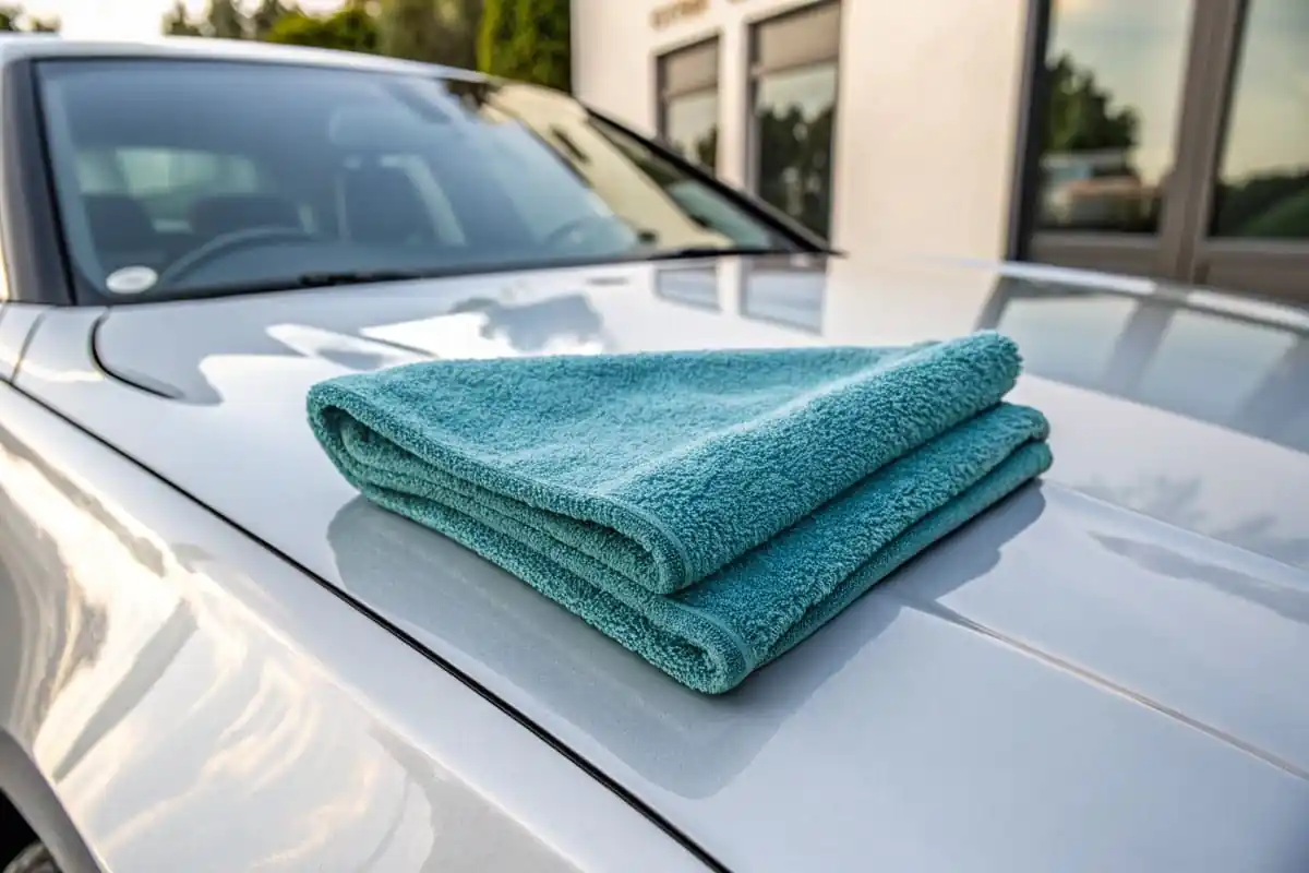 Microfiber towel close-up on car paint