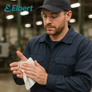 工場現場で手を洗う労働者